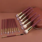 HMU 2025 Custom Cosmetics Makeup Brushes High Quality Custom Logo Professional Vegan Matte Wood Handle Red Gold Makeup Brush Set