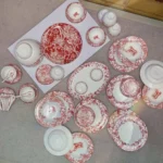 New Product European Style 41pcs Red Deluxe Bone China Dinner Set